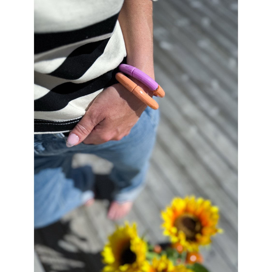 Maggie armbånd no 9 i lilla og peach fra le mosch
