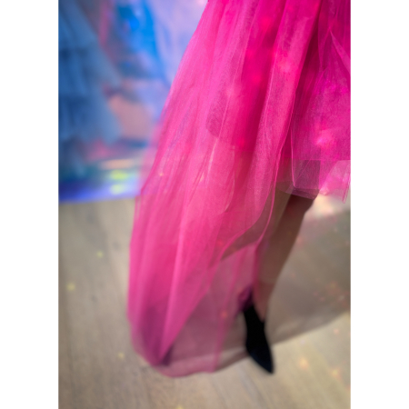 Hally Tyl Nederdel i Pink fra LÉ MOSCH, super cool high low tyl nederdel, anderledes og vild nederdel, 