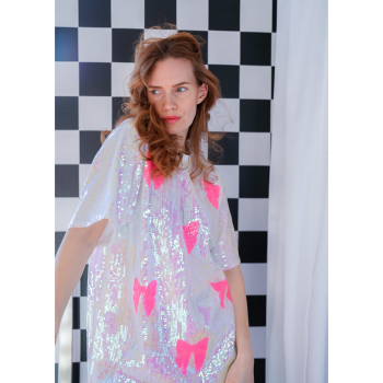 Norma Paillet T-shirt i hvid-rosa fra le mosch Norma Paillet T-shirt i hvid-rosa fra le mosch