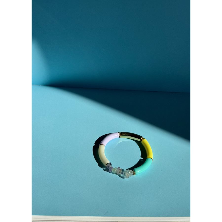 Maggie armbånd no 21 fra LÉ MOSCH, smukt boheme armbånd, armbånd med sten og plastik,