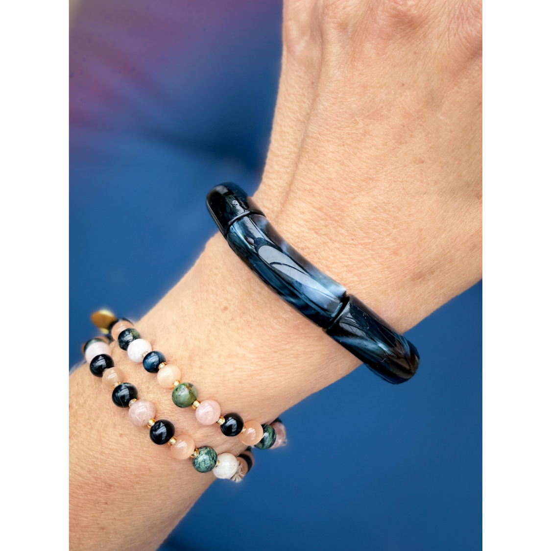 Margrethe armbånd i Sort Marmor 10mm fra le mosch