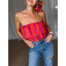 Lisell stropløs top i pink orange strib far le mosch