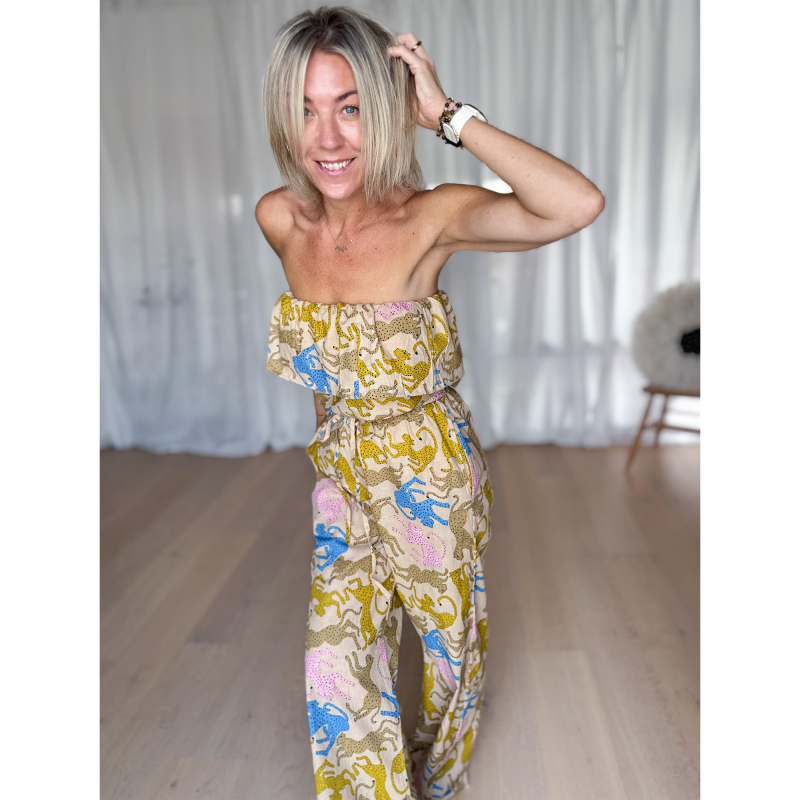 Lisell tube top med leoparder - creme fra le mosch