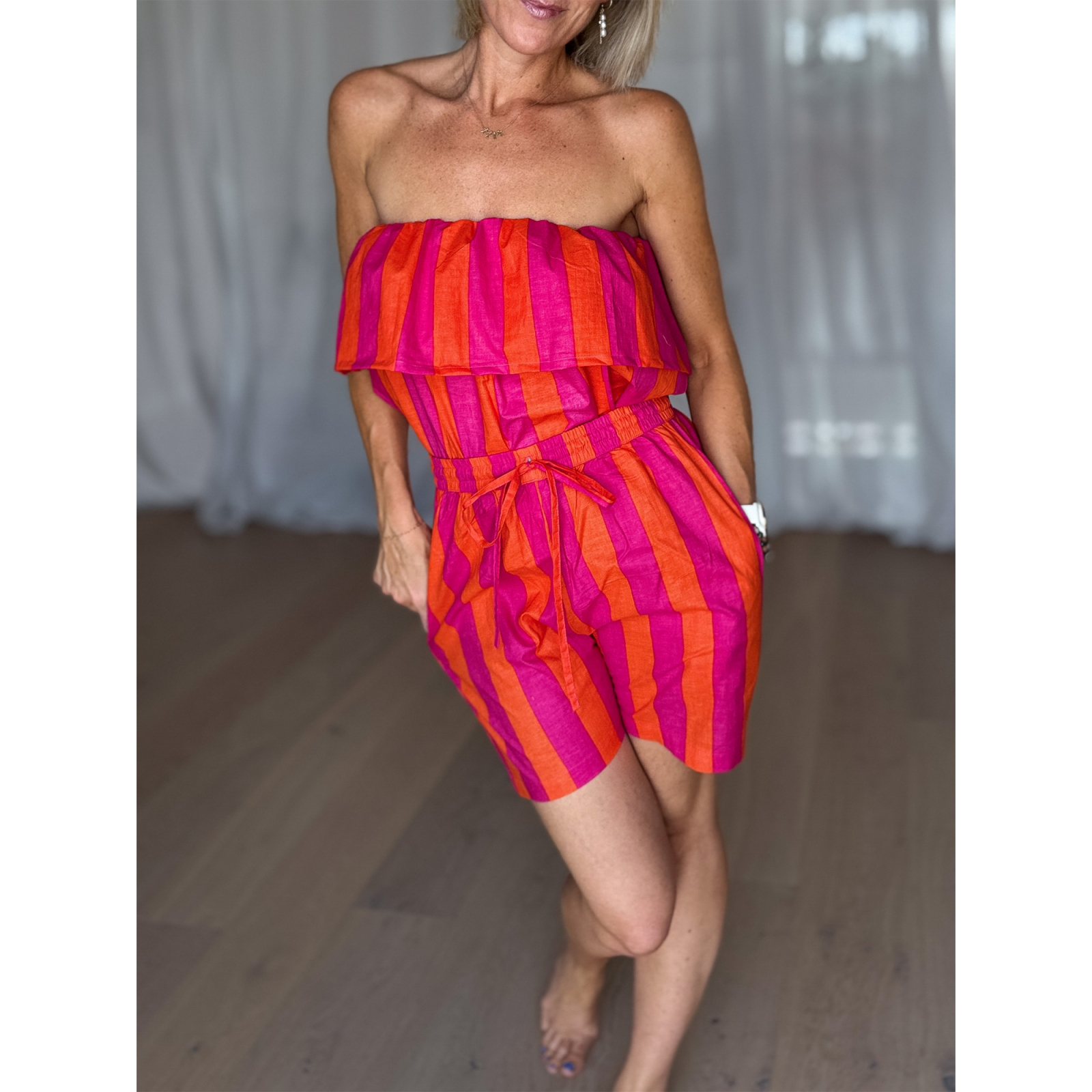 Lester Shorts i Pink Orange Strib fra LÈ MOSCH, 100% bomuld