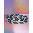 Håndbroderet Nepal Armbånd med Perler i Hvid, Sort, Turkis  og Guld fra LE MOSCH