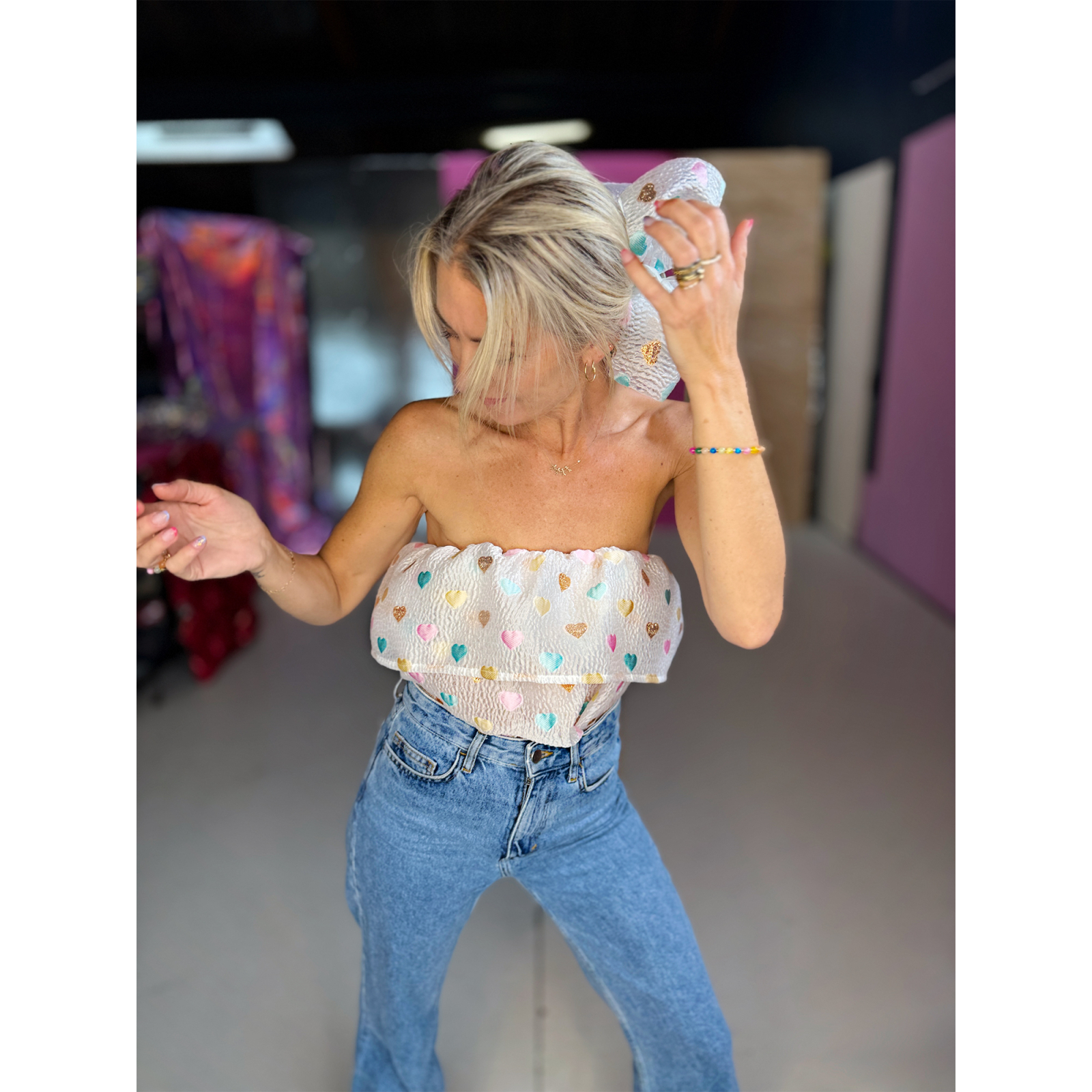 Lisell tube top med pastel hjerter fra le mosch