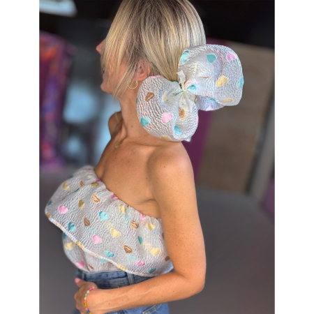 Tola hårklemme i off white med pastel hjerter fra le mosch