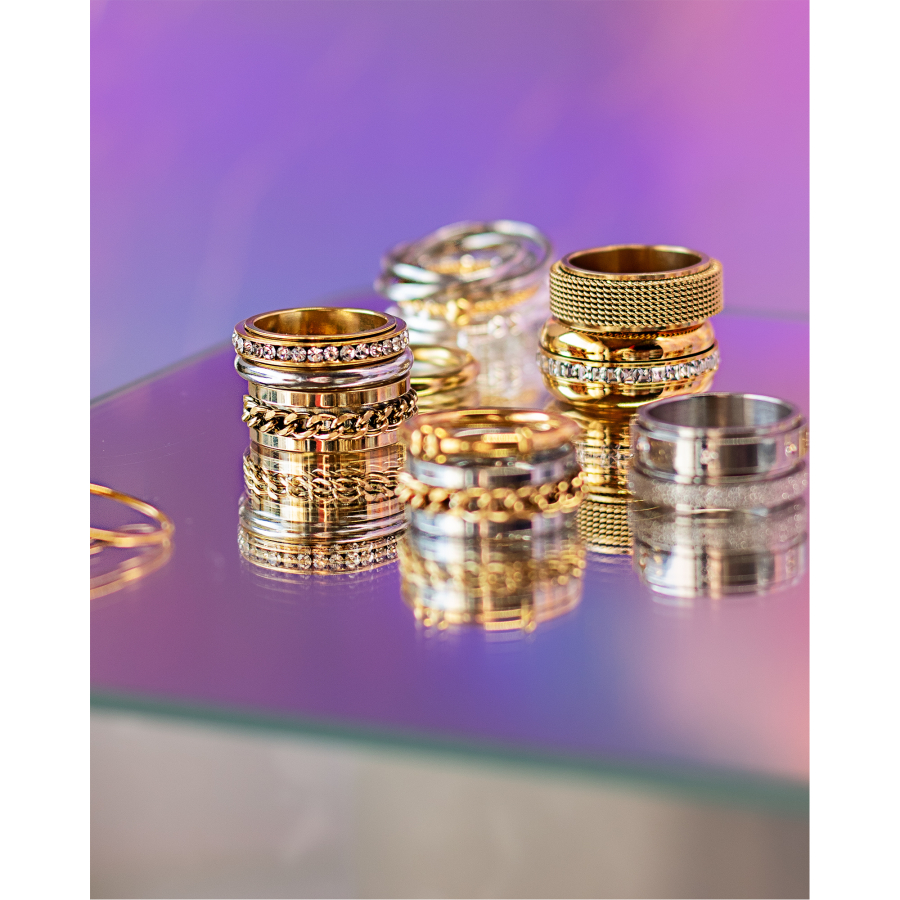 Clark unisex anti stress ring i forgyldt fra LÉ MOSCH, adhd ring, ring der giver ro i kroppen, 