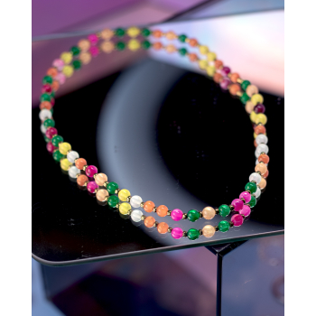 Indie halskæde i Mix Pink Grøn Orange fra LÉ MOSCH, unik halskæde med natursten, smuk halskæde på elastik, 