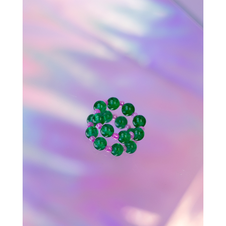 Ariel ring - Grøn og Rosa natursten, smukke ringe med natursten, onesize ring på elastik,