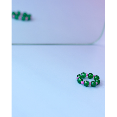 Ariel ring - Grøn og Rosa natursten, smukke ringe med natursten, onesize ring på elastik,