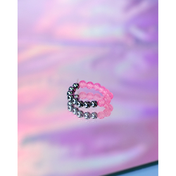 Ariel ring i pink og forsølvet fra LÉ MOSCH, fin ring med natursten og metalkugler, smuk og enkel ring på elastiksnor,
