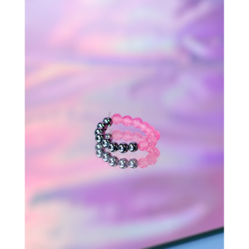 Ariel ring i pink og forsølvet fra LÉ MOSCH, fin ring med natursten og metalkugler, smuk og enkel ring på elastiksnor, Ariel ring i pink og forsølvet fra LÉ MOSCH, fin ring med natursten og metalkugler, smuk og enkel ring på elastiksnor,