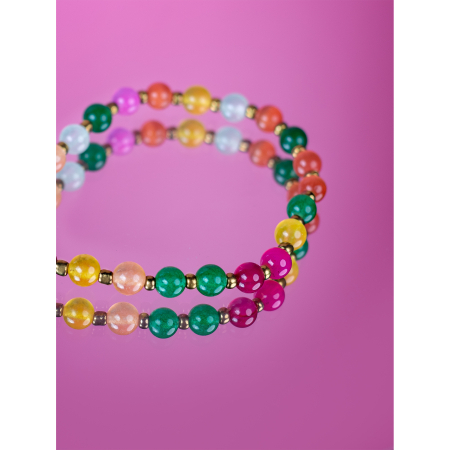 Uriel armbånd i Mix Pink Grøn Orange fra LÉ MOSCH, stenarmbånd i smukke farver, skønne stenarmbånd,