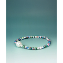 Bora halskæde med farvede sten fra LÉ MOSCH, halskæde med sten og en stor hvid perle, halskæde på elastik, 