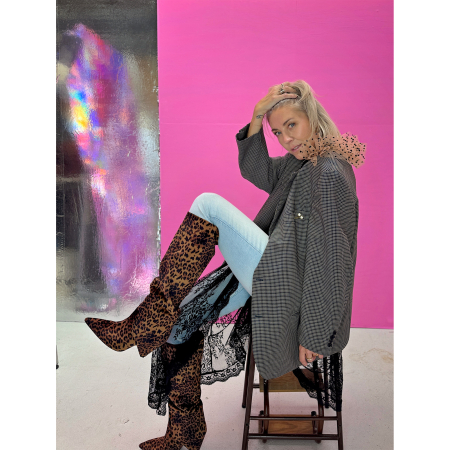 Lang Blonde Kimono i Sort fra LÉ MOSCH, smuk lang festlig blonde jakke, 