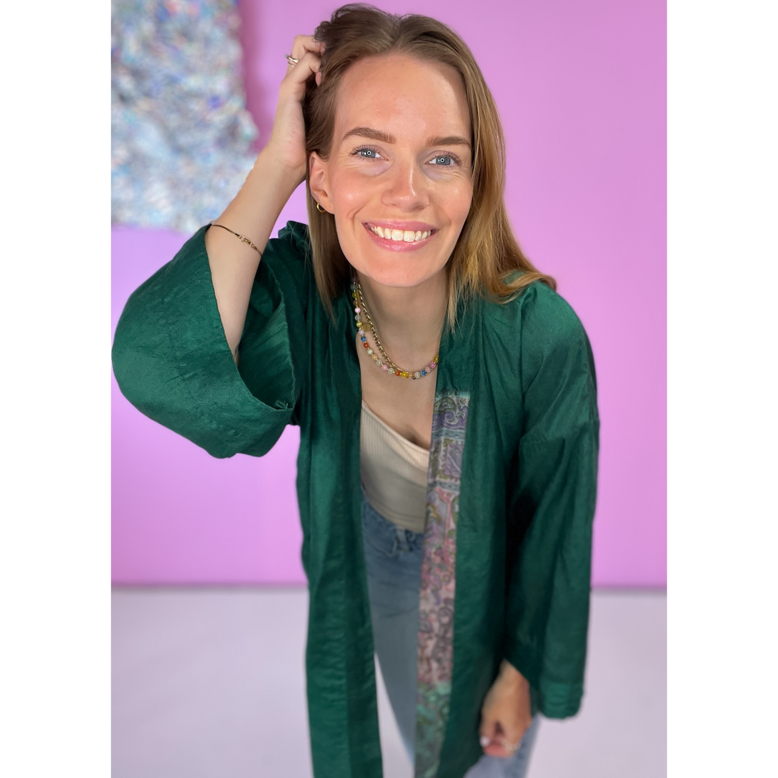 Monya Silkemix kimono no 1705 i Grøn. Håndlavet silkemix kimono i vintage sarier - kun 1 stk. af hver! Hurtig levering