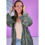 Monya Silkemix kimono no 1707 i Støvet Grøn. Håndlavet silkemix kimono i vintage sarier - kun 1 stk. af hver! Hurtig levering