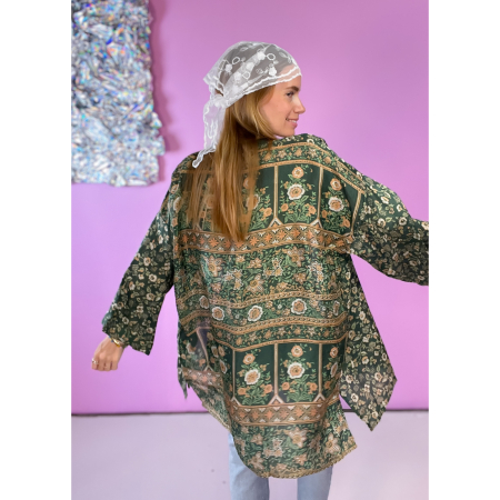 Monya Silkemix kimono no 1714 i Grøn. Håndlavet silkemix kimono i vintage sarier - kun 1 stk. af hver! Hurtig levering