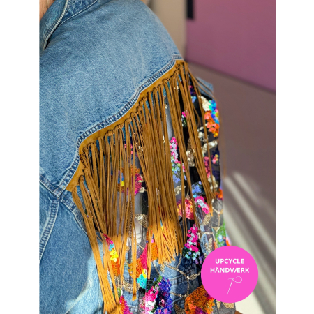 Vintage Vibes Denim Jakke med multifarvede pailletter No. 040