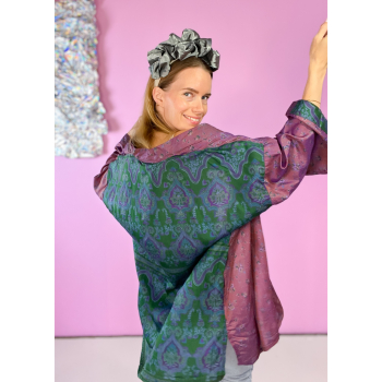 Monya Silkemix kimono no 1734 i lilla og grøn. Håndlavet silkemix kimono i vintage sarier - kun 1 stk. af hver! Hurtig levering