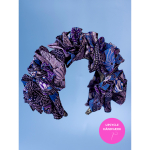 Håndlavet Maria Blomsterkrone hårbøjle no 1 i lilla og blå mønsterstof fra upcyclede kimonoer.