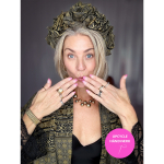 Håndlavet Maria Blomsterkrone hårbøjle no 2 i Sort og Army mønsterstof fra upcyclede kimonoer.