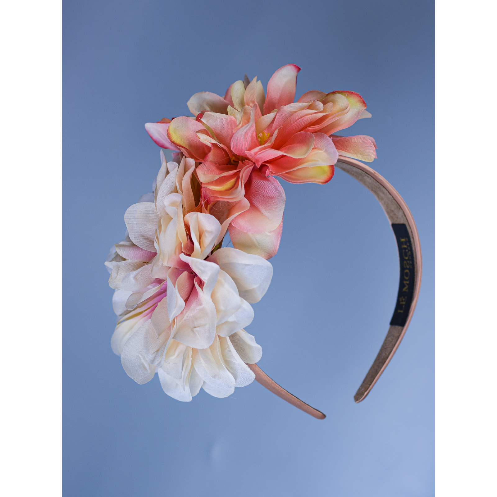 Asymmetrisk Midsommer blomster hårbøjle i Creme og Rosa fra le mosch