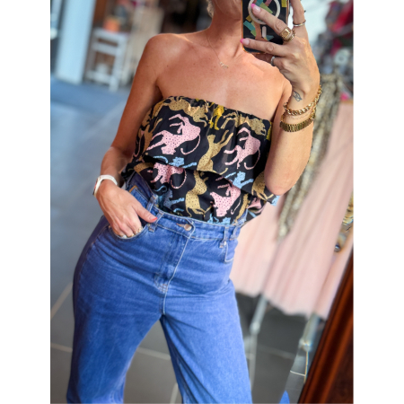Lisell tube top med leoparder - Sort fra le mosch