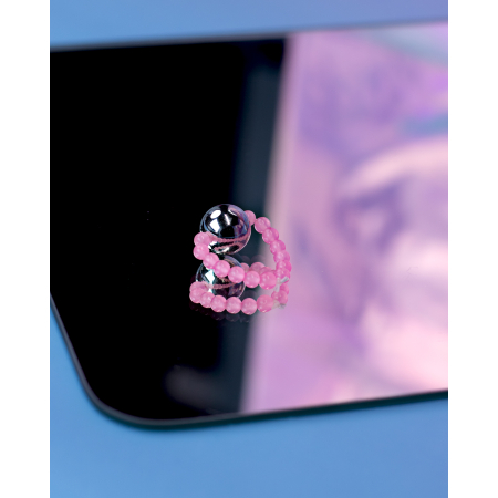 Ariel ring i pink med stor kugle fra LÉ MOSCH, fin ring med pink natursten og kugle, smuk og iøjnefaldende ring på elastiksnor