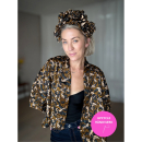 Håndlavet Maria Kimono i sort og nougat farvet print, syet af upcyclede materialer, med trekvarte ærmer og bælte fra le mosch.