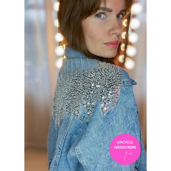 Vintage Vibes Denim Jakke med sølv pailletter no 058 fra le mosc