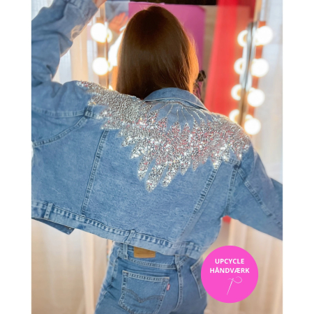Vintage Vibes Denim Jakke med sølv pailletter no 058 fra le mosc