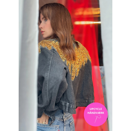 Vintage Vibes Sort Denim Jakke med gyldne pailletter no 059 fra le mosch