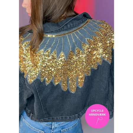 Vintage Vibes Sort Denim Jakke med gyldne pailletter no 059 fra le mosch