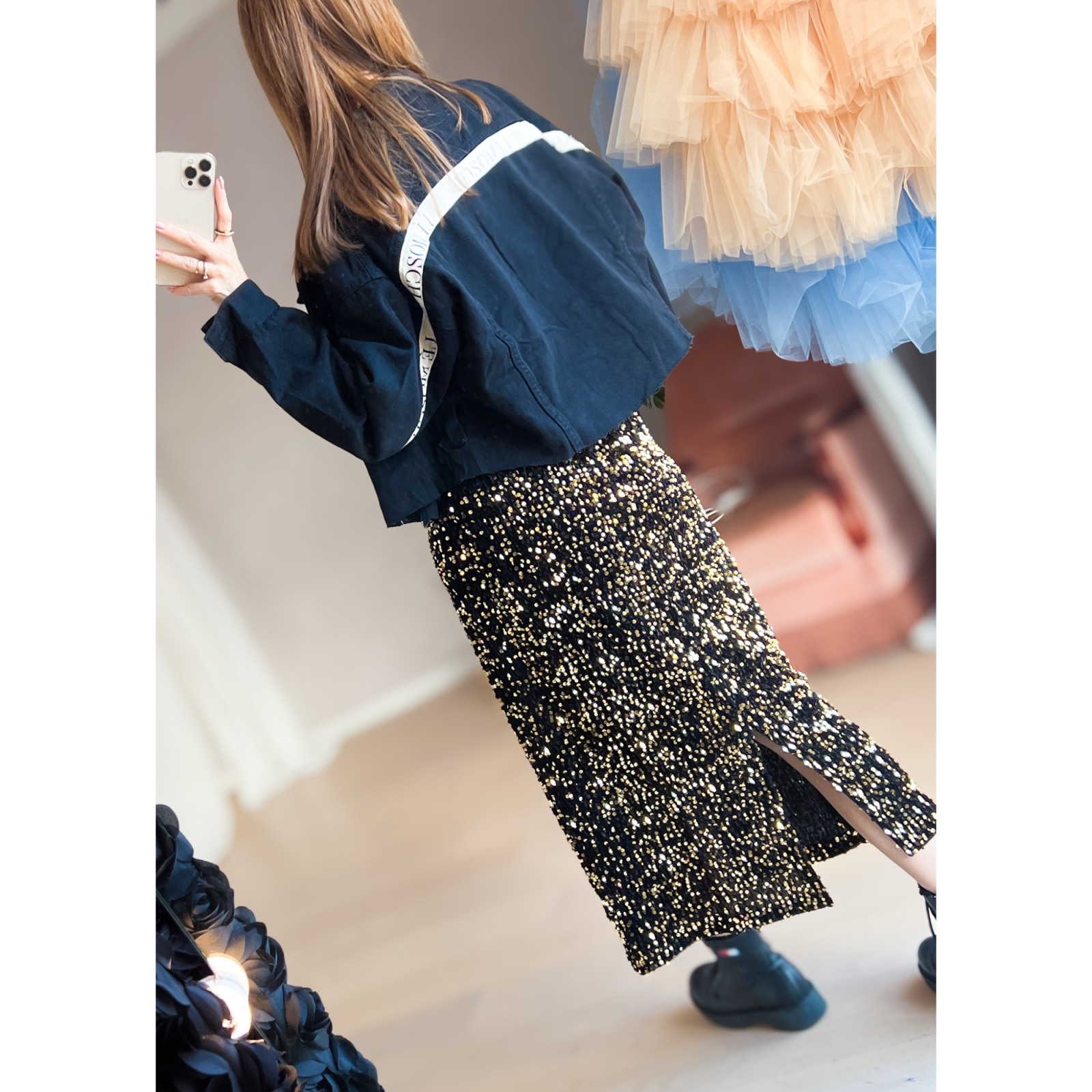 Rexine Paillet Nederdel i Gylden fra le mosch