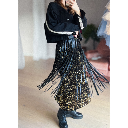 Brianna Bælte med frynser  i sort PU fra le mosch