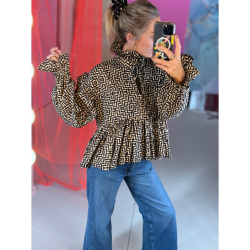 Lanni Skjorte i Grafisk Sort med voluminøse flæser fra le mosch