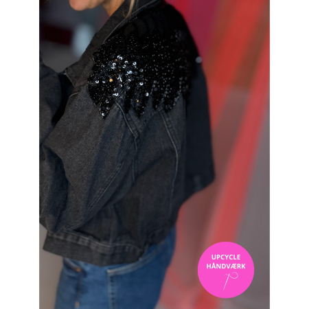 Vintage Vibes Sort Denim Jakke med Sorte pailletter no 068 fra le mosch