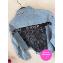 Vintage Vibes Kort Denim jakke med blonder no 068 fra LÉ MOSCH, cool og anderledes kort denimjakke