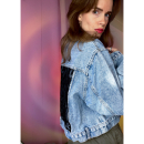 Vintage Vibes kort denim jakke med blonder no 080 fra LÉ MOSCH, kort lys denimjakke med et twist, anderledes og lækker kort denimjakke med blonder,