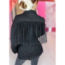 Vintage Vibes Sort Denim Jakke – No. 081 fra LÉ MOSCH, sort denim jakke med tylflæse og logo bælte, skøn statement denimjakke, unikt design fra LÉ MOSCH, Vintage Vibes Sort Denim Jakke – No. 081 fra LÉ MOSCH, sort denim jakke med tylflæse og logo bælte, skøn statement denimjakke, unikt design fra LÉ MOSCH,