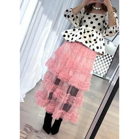 Thyra Tyl Nederdel i Pudder fra LÉ MOSCH, let og feminin nederdel, skøn anvendelig sommer nederdel,