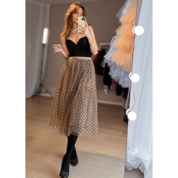 Tilde Prikket Tyl Nederdel i Brun fra LÉ MOSCH, yndig feminin nederdel, super anvendelig prikket nederdel, Tilde Prikket Tyl Nederdel i Brun fra LÉ MOSCH, yndig feminin nederdel, super anvendelig prikket nederdel,