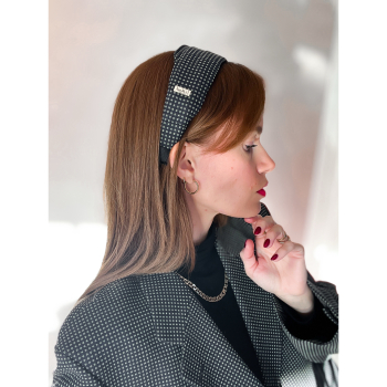 Vintage Vibes Ternet Hårbøjle no 089 fra LÉ MOSCH, skøn klassisk håndlavet hårbøjle, ternet mørk hårbøjle,  