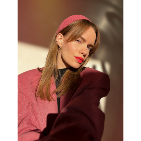 Vintage Vibes Flad Rosa Hårbøjle no 092 fra LÉ MOSCH, skøn klassisk håndlavet hårbøjle, ternet rosa hårbøjle,  