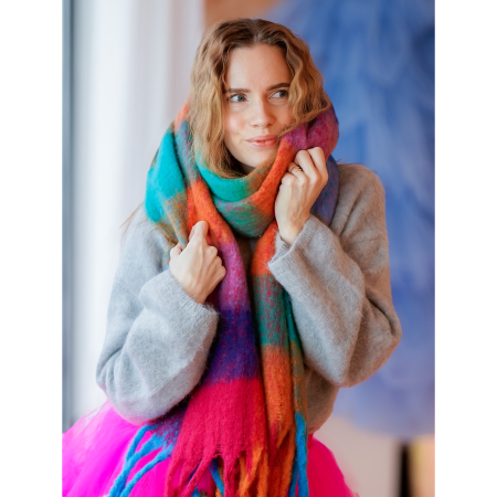 Wenke Halstørklæde i multicolor fra LÉ MOSCH, smukt og blødt halstørklæde,  farverigt halstørklæde, 