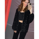 Bex paillet jakke i sort, hoodie, jakke med hætte, lynlåsjakke, festjakke
