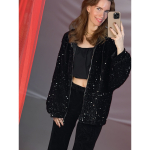 Bex paillet jakke i sort, hoodie, jakke med hætte, lynlåsjakke, festjakke