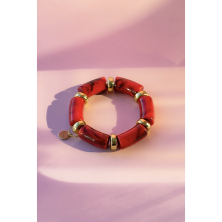 Millie armbånd i rød fra LÉ MOSCH, chunky armbånd i rød og gylden, fyldige boheme armbånd i mange farver, 